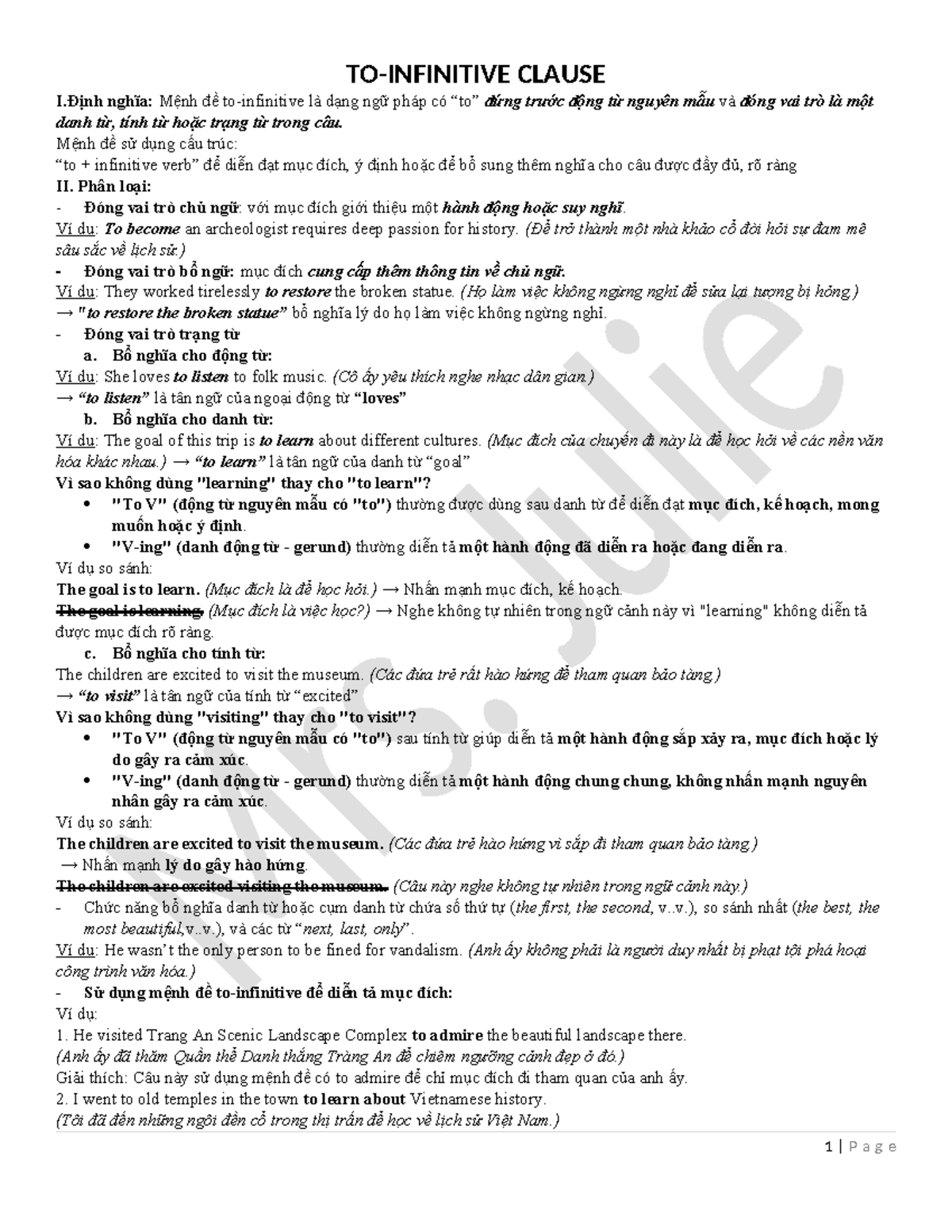 CLAUSE: To Infinitive in Grammar - Tổng ôn - Studocu