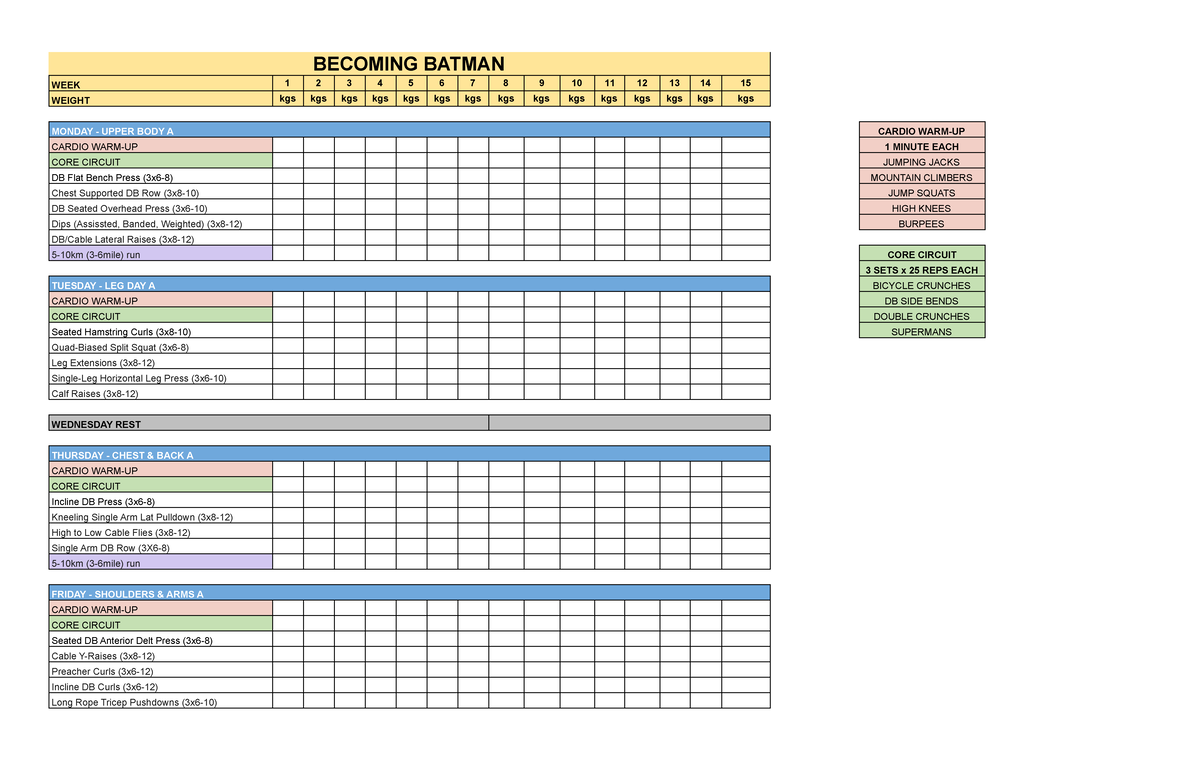 Becoming Batman: 15-Week Workout Plan Template for Fitness - Studocu