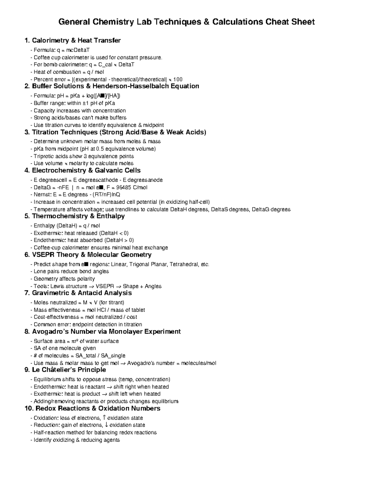 Chem Lab Techniques Cheat Sheet: Key Concepts & Calculations - Studocu