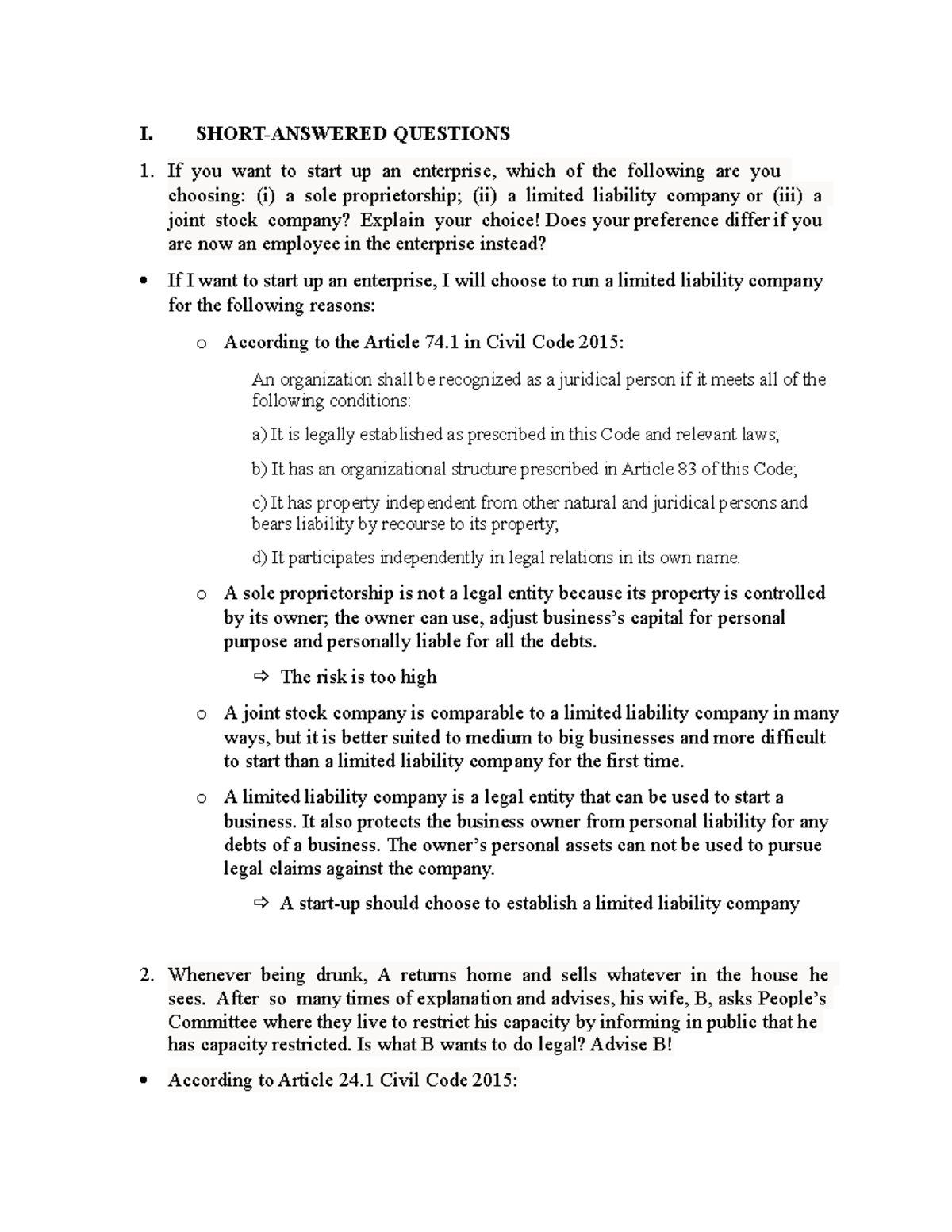 SA ngoai ngu 5i - I. SHORT-ANSWERED QUESTIONS If you want to start up ...