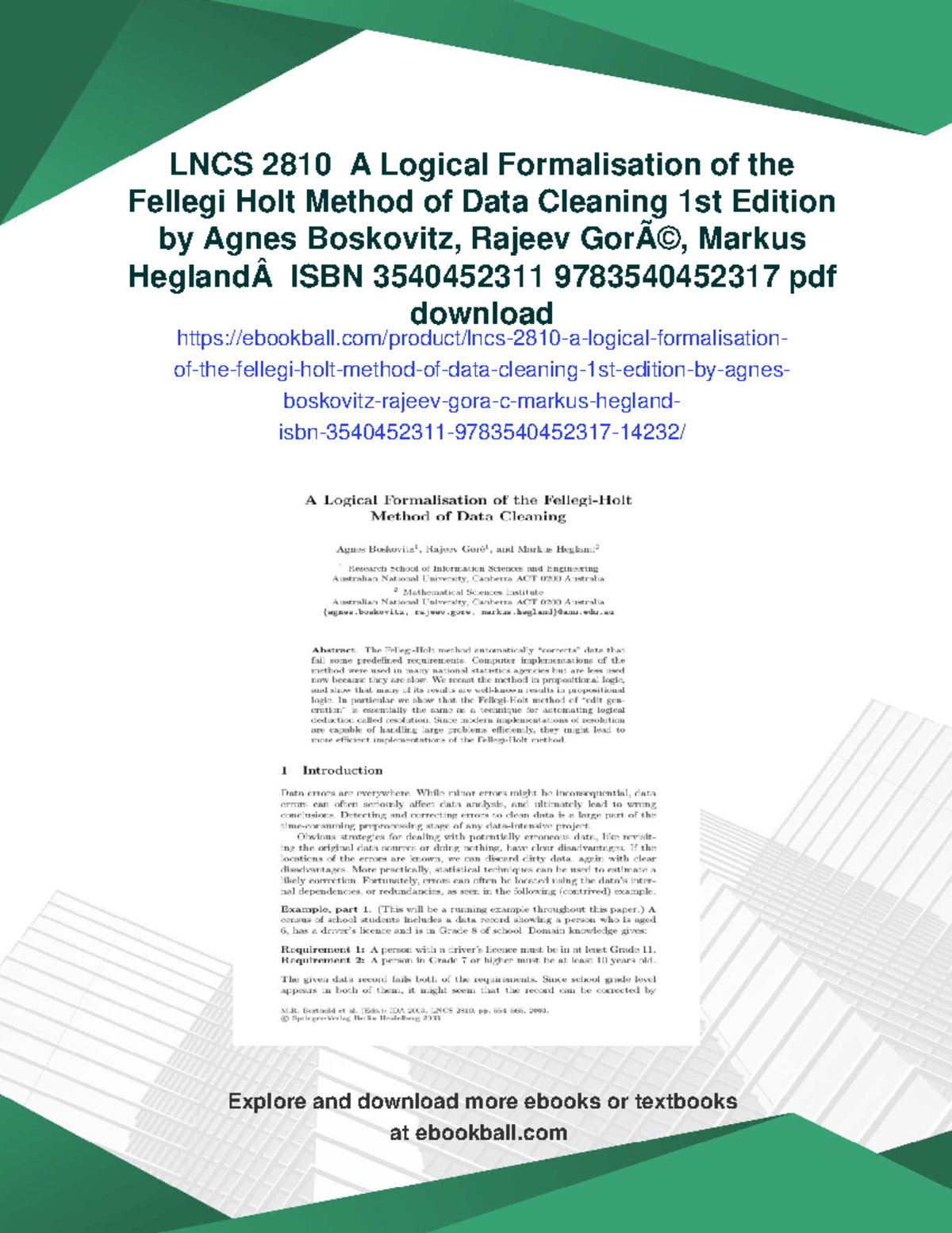 LNCS 2810 A Logical Formalisation of the Fellegi Holt Data Cleaning ...