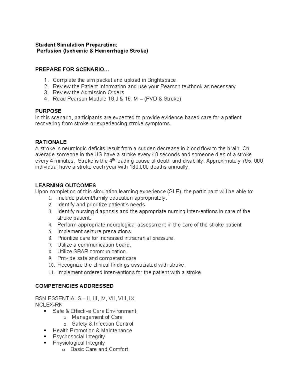 2005 SIM: Ischemic & Hemorrhagic Stroke Scenario Preparation - Studocu