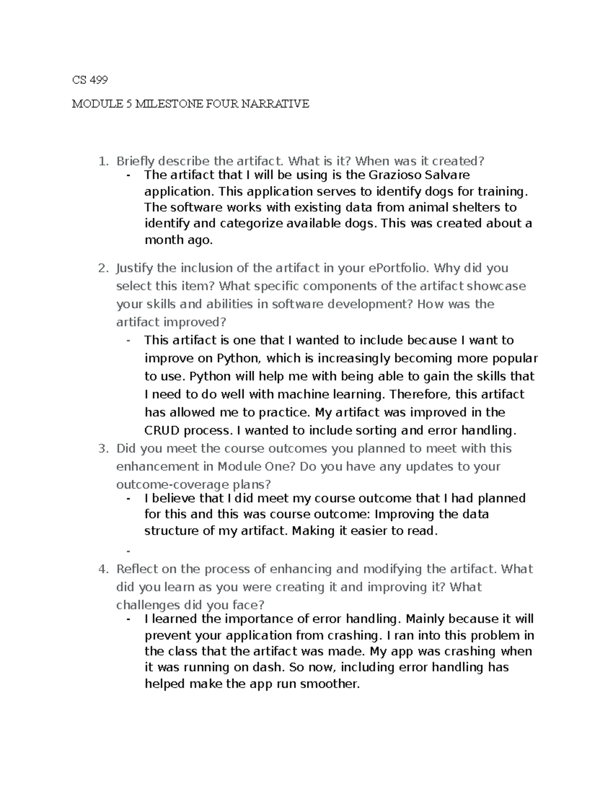CS 499 Module 5 Milestone 4 Narrative: Grazioso Salvare App Analysis ...