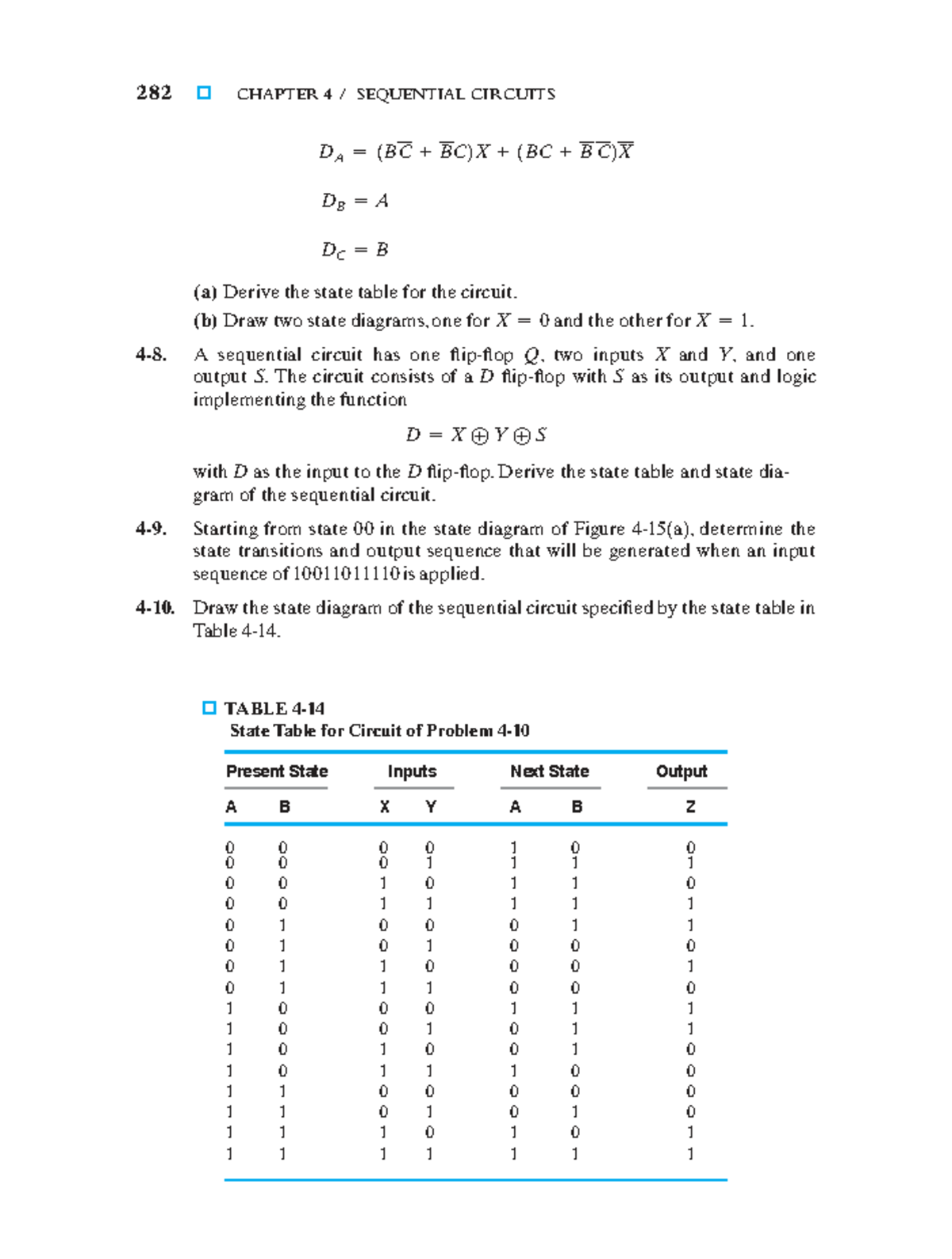 282 CHAPTER 4 Sequential Circuits: State Table & Diagrams Analysis ...