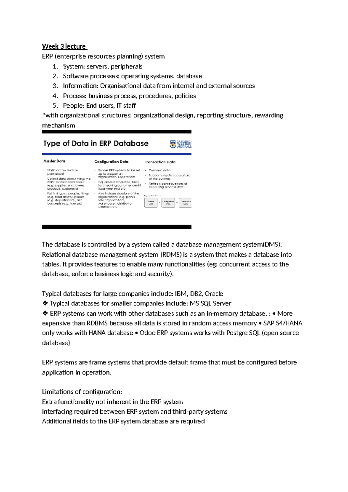 ERP System Lecture Notes: Week 3 Overview and Insights - Studocu