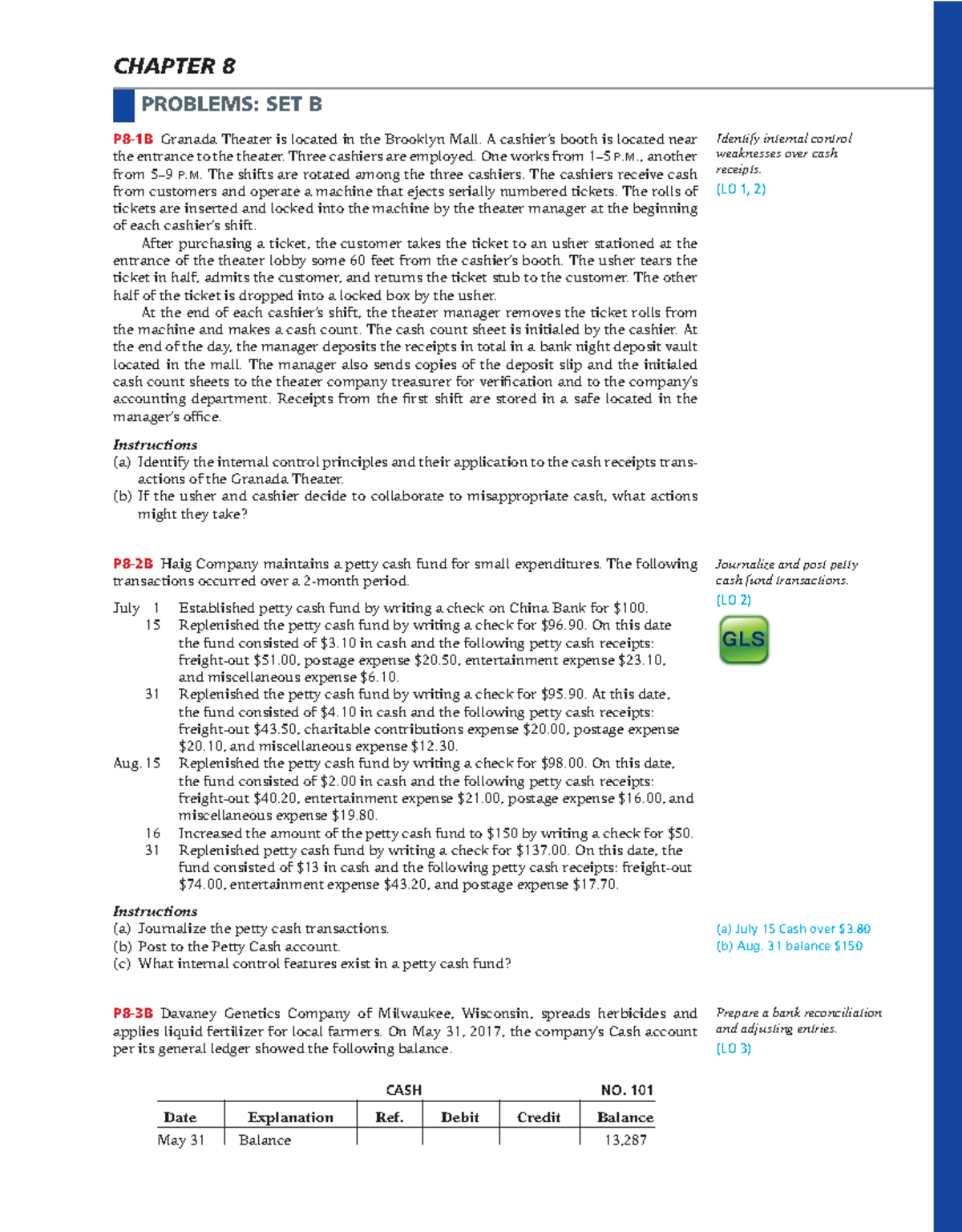 CHAPTER 8 PROBLEMS: SET B - Internal Control & Cash Management Analysis ...