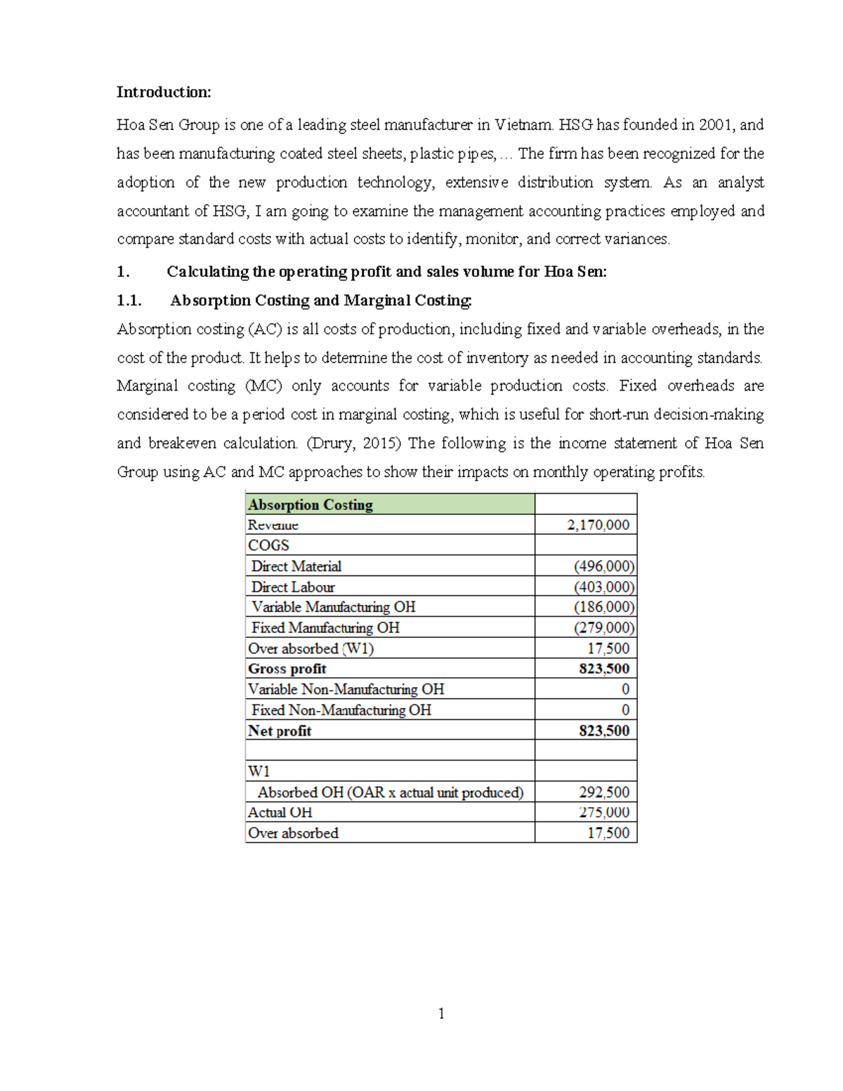 Management Accounting Practices and Variance Analysis at HSG - MA A2 ...