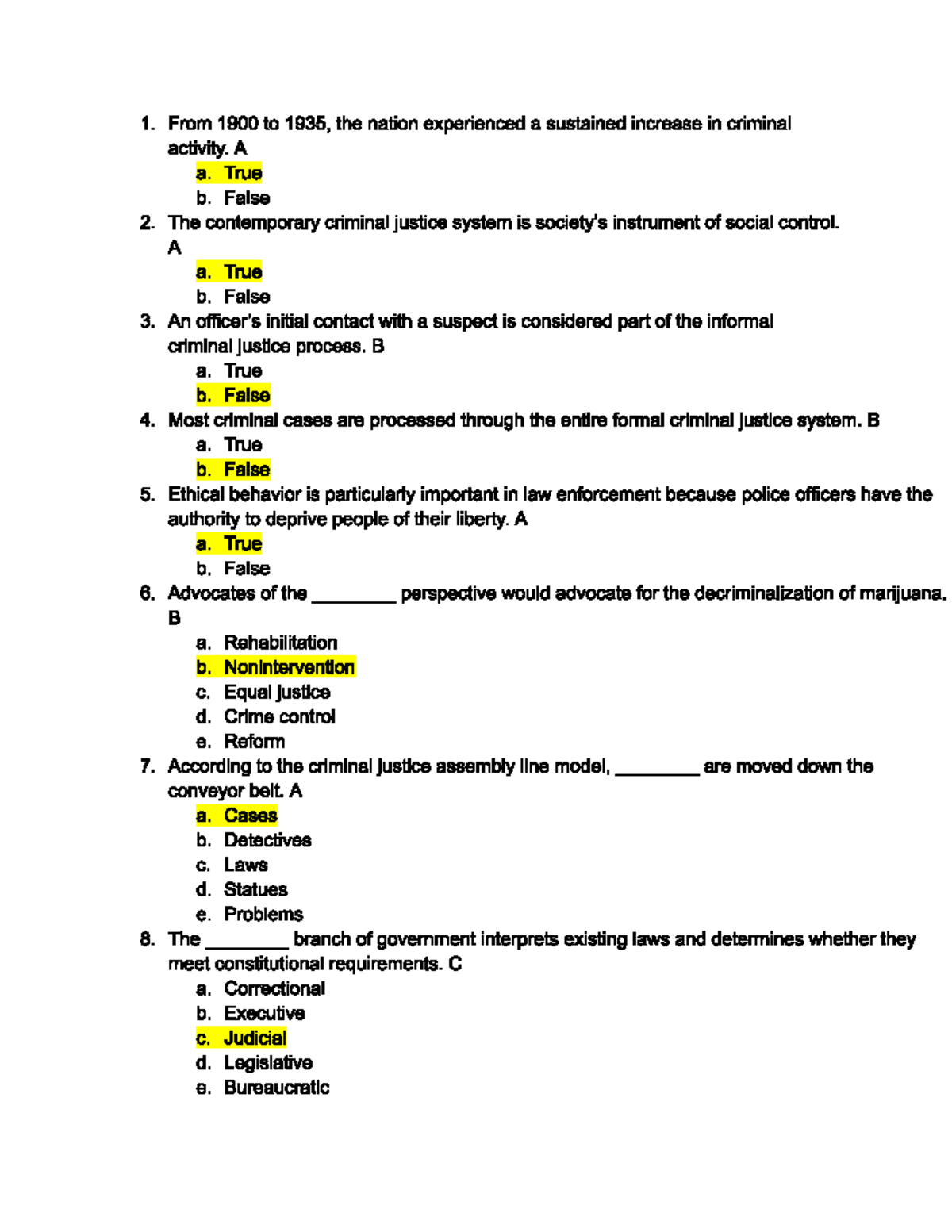 Criminal Justice Chapter Quiz 1 Key - Answers for Quiz 1 Part 1 - Studocu