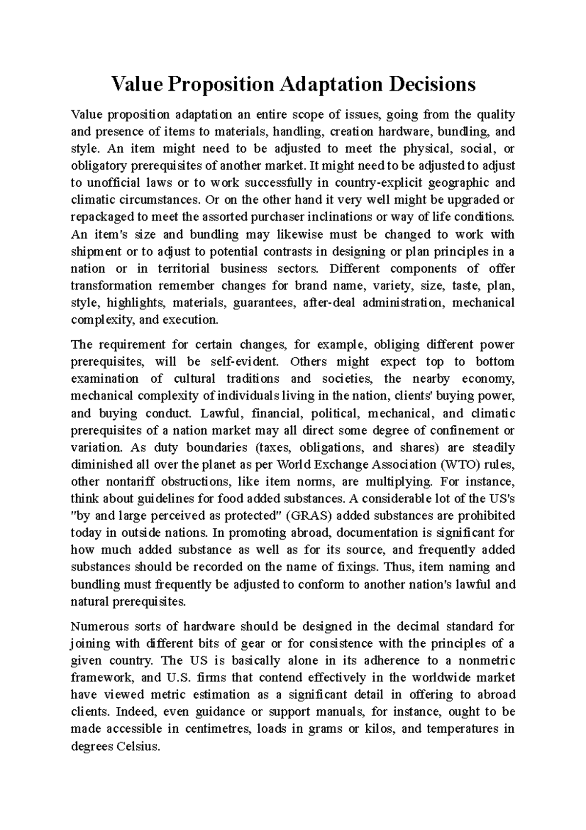 Value Proposition Adaptation Decisions - An item might need to be ...