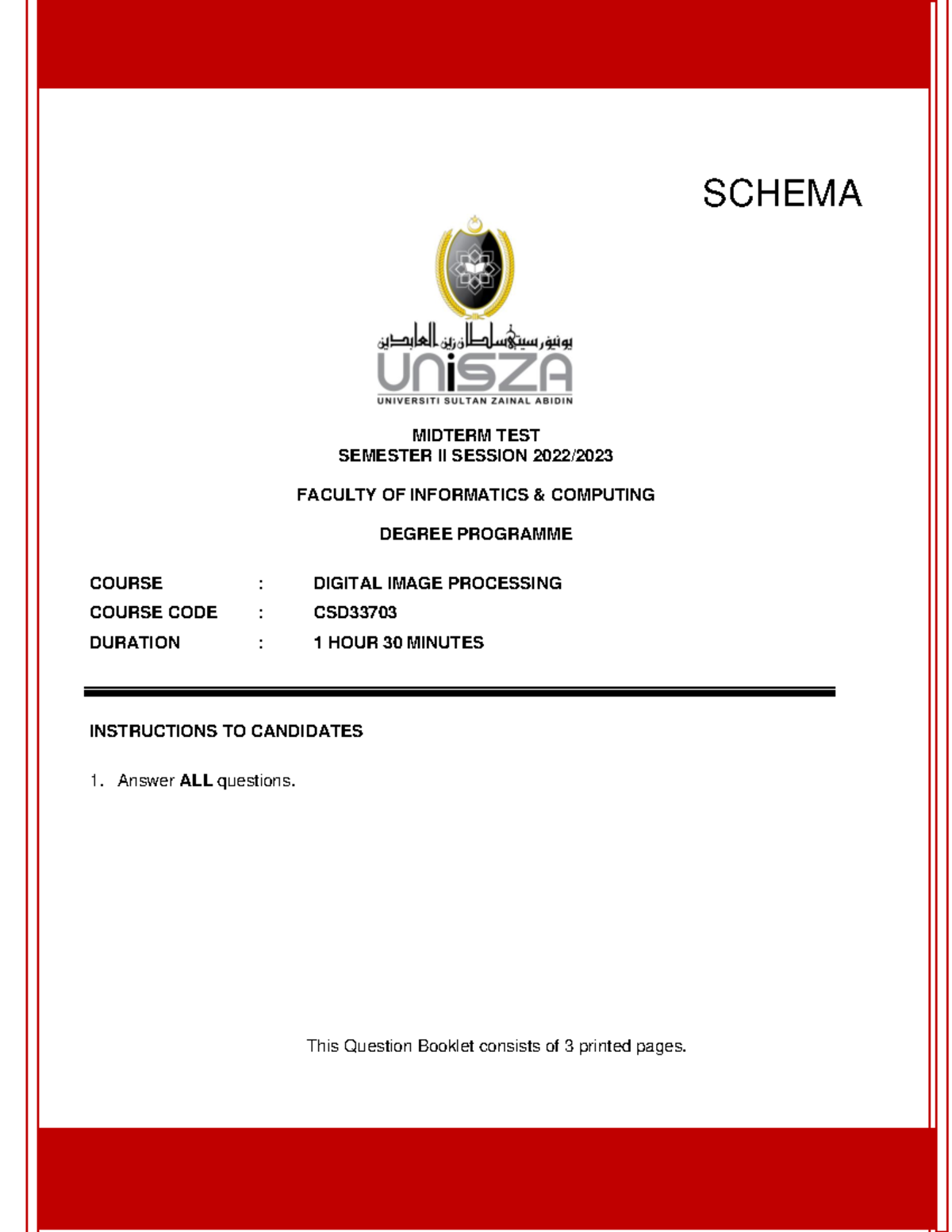 CSD33703 Midterm Exam: Digital Image Processing Schema - Studocu