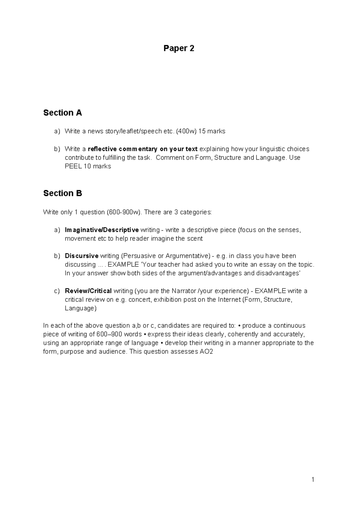 English 101: Paper 2 - Writing Tasks & Reflective Commentary Guide ...