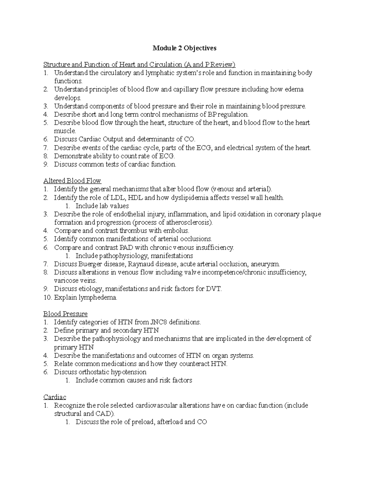 Module 2 Objectives for A&P 5170: Heart, Circulation & Blood Pressure ...
