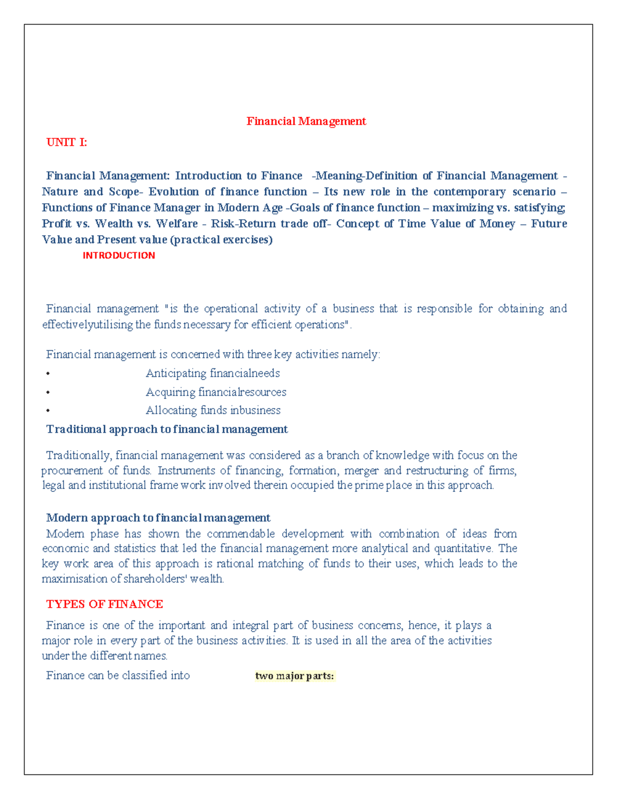 FM SEM II - Comprehensive Financial Management Notes and Concepts - Studocu