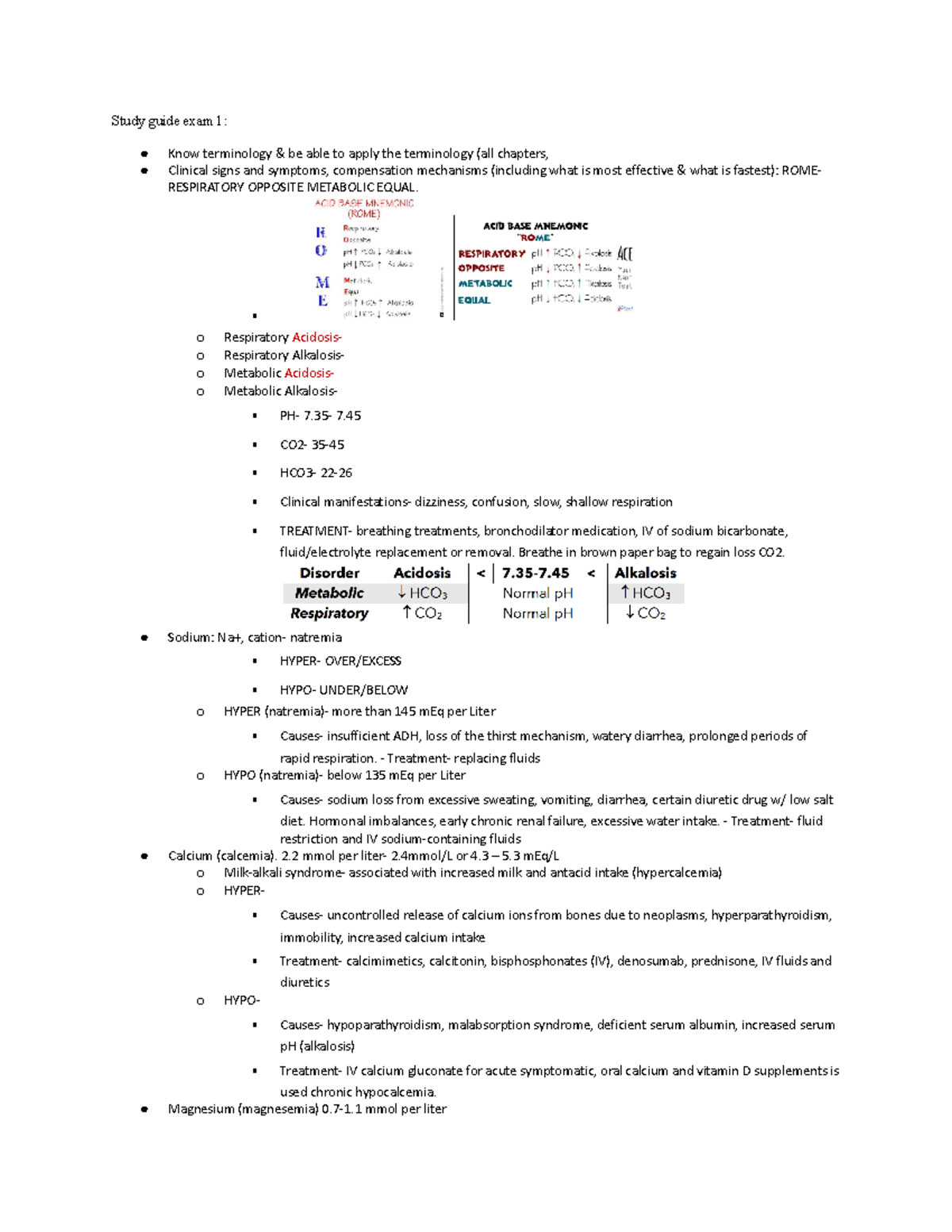 Study Guide - Fluid and Electrolyte Balance for Exam 1 (NURS 101) - Studocu
