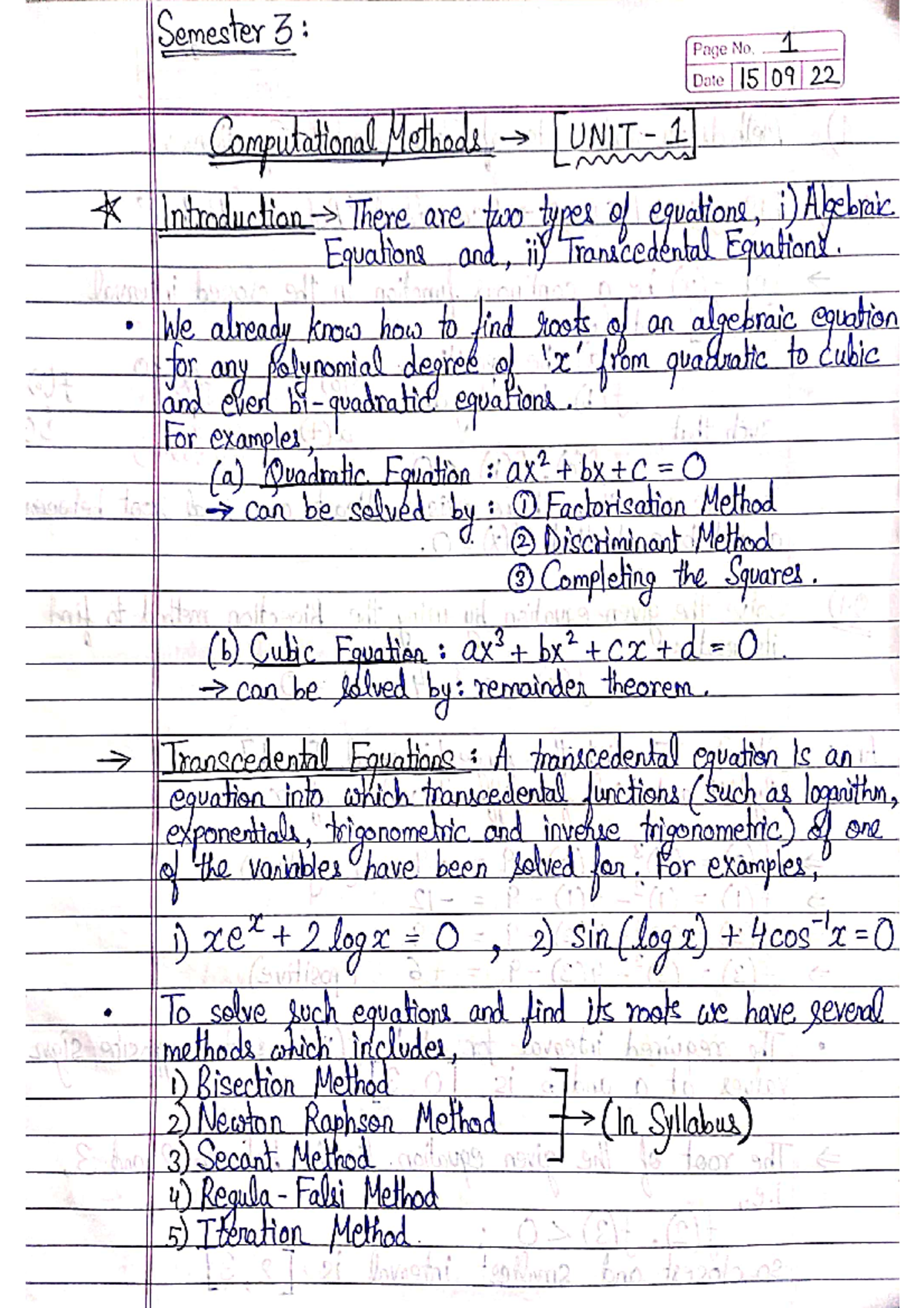 Computational Metods UNIT 1-4 - btech - Studocu