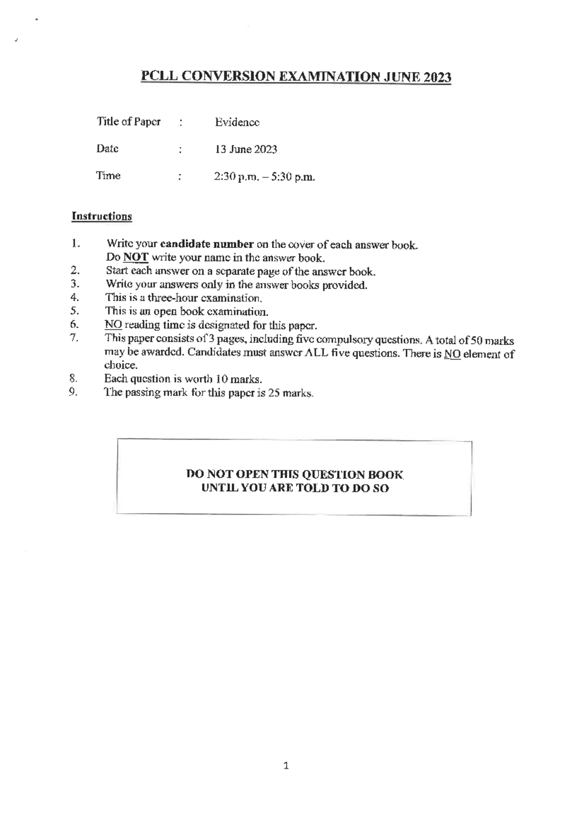 PCLL Conversion Exam June 2023: Evidence Questions & Analysis - Studocu