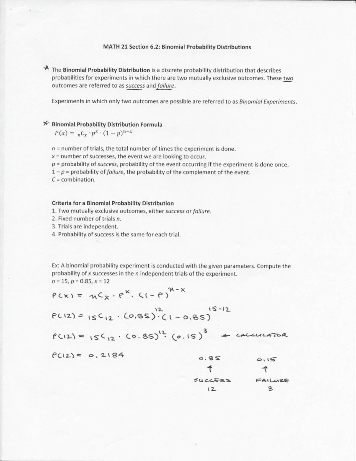 MATH 21 Chapter 6.2: Understanding Binomial Probability Distributions ...