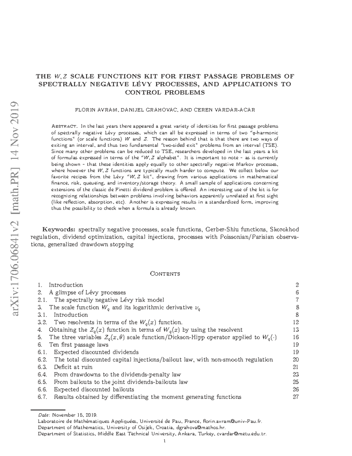 The W, Z Scale Functions Kit for First Passage Problems in Spectrally ...