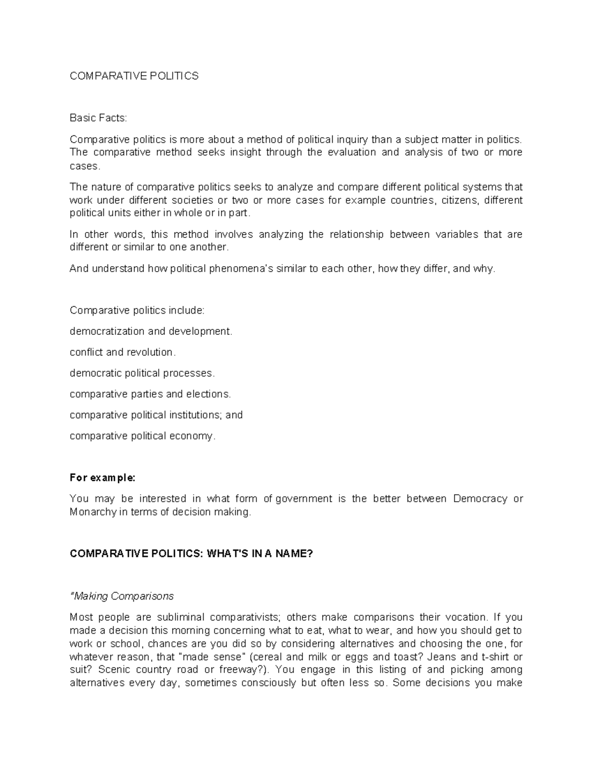 Module 1: Comparative Politics - Key Concepts and Methods - Studocu