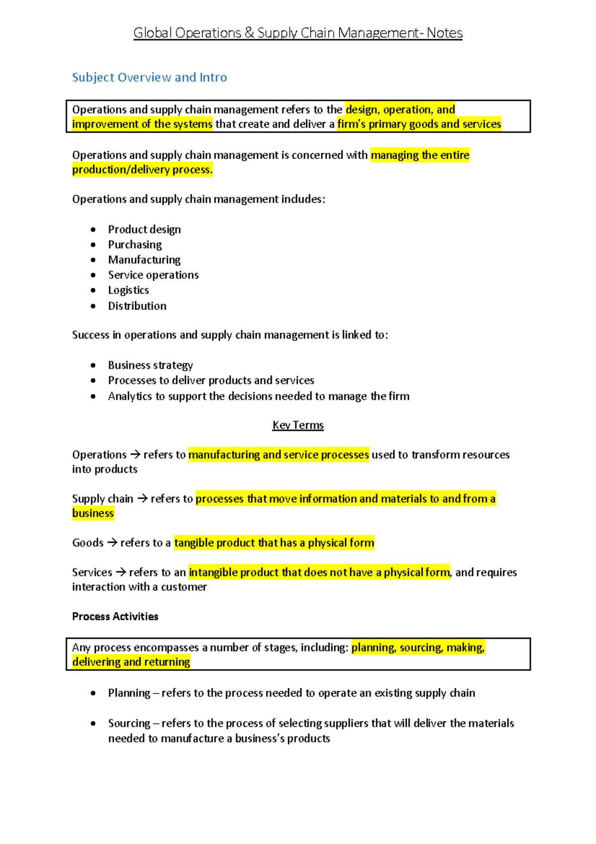 Global Operations Supply Chain Management Overview Notes (16207) - Studocu
