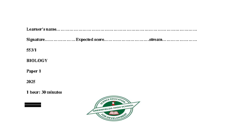 S3 BIOLOGY Paper 1 2025: Term 3 Exam Questions & Instructions - Studocu