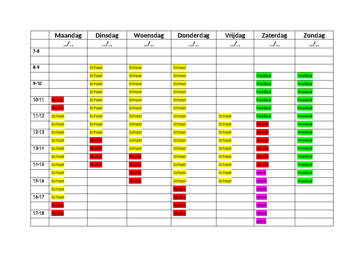 Weekplanning: Schema voor de Week met School en Voetbal - Studeersnel