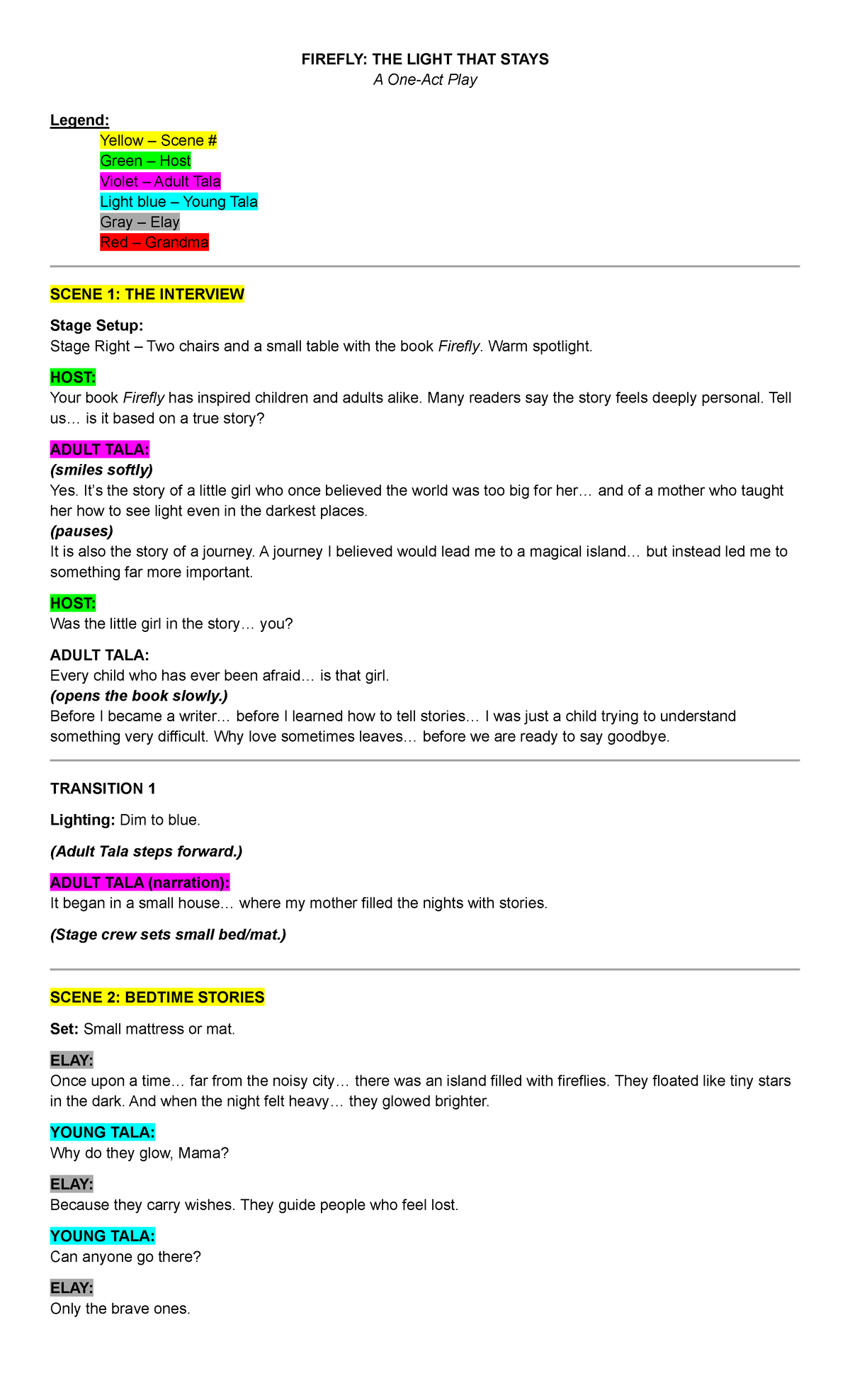 FIREFLY: THE LIGHT THAT STAYS - A Play Script Analysis - Studocu