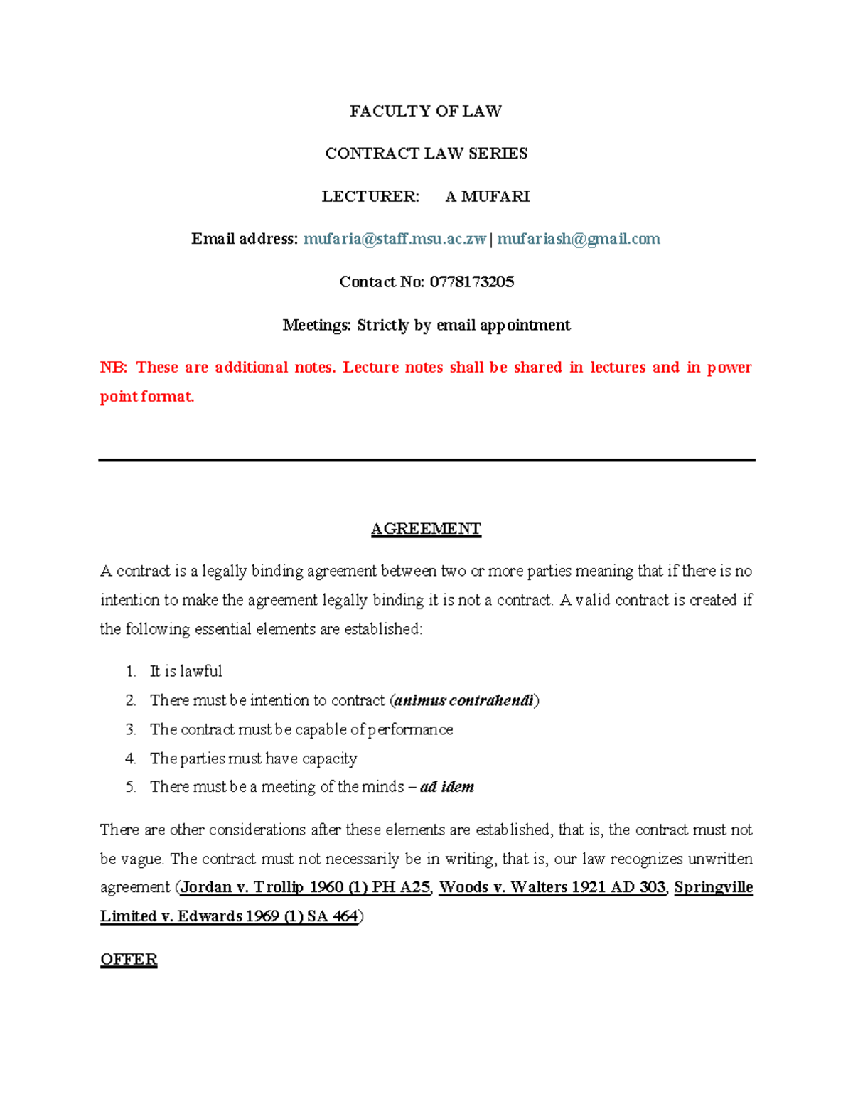 Contract Law Series: Key Concepts and Agreements - Studocu