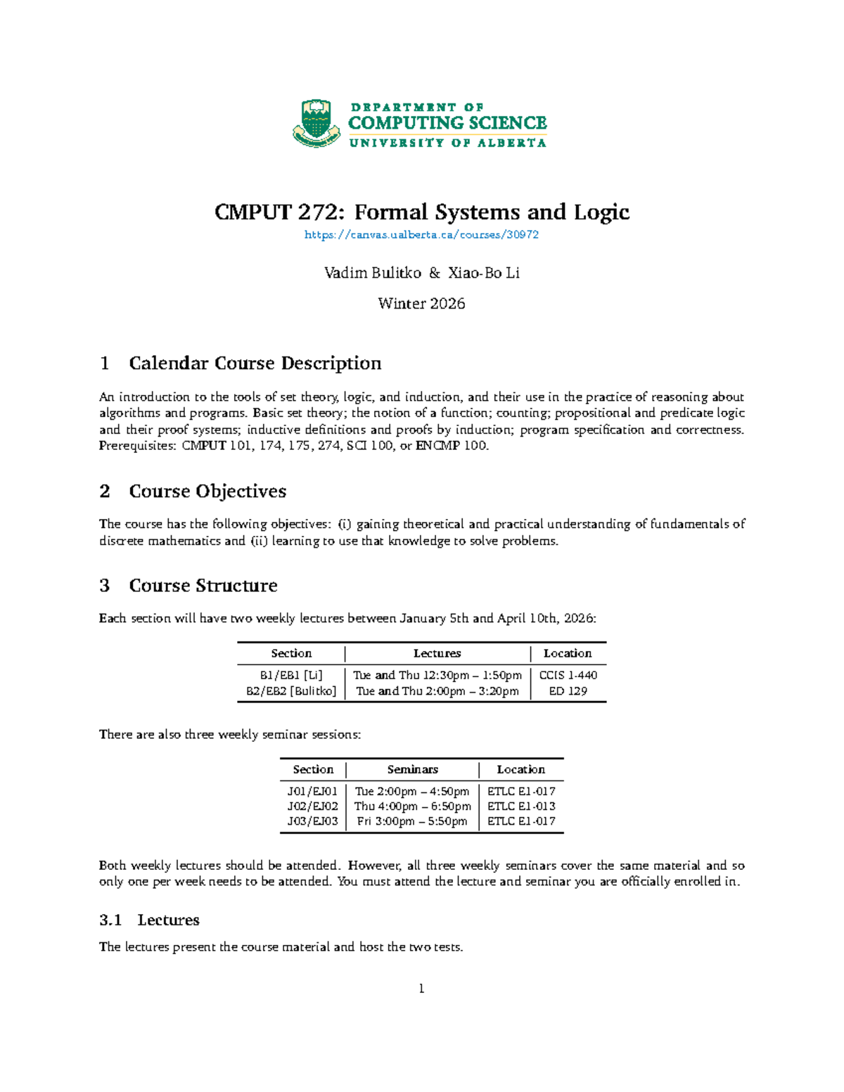 CMPUT 272: Syllabus for Formal Systems and Logic Winter 2026 - Studocu