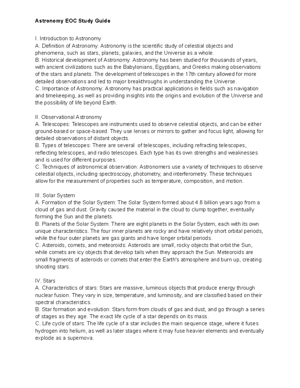 Astronomy EOC Study Guide: Key Concepts & Principles Overview - Studocu