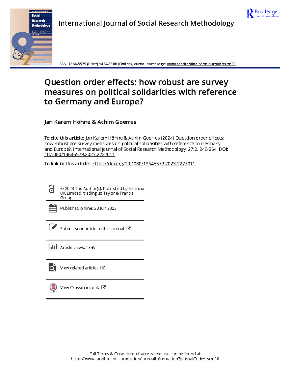 Question Order Effects in Survey Measures on Political Solidarities: A ...