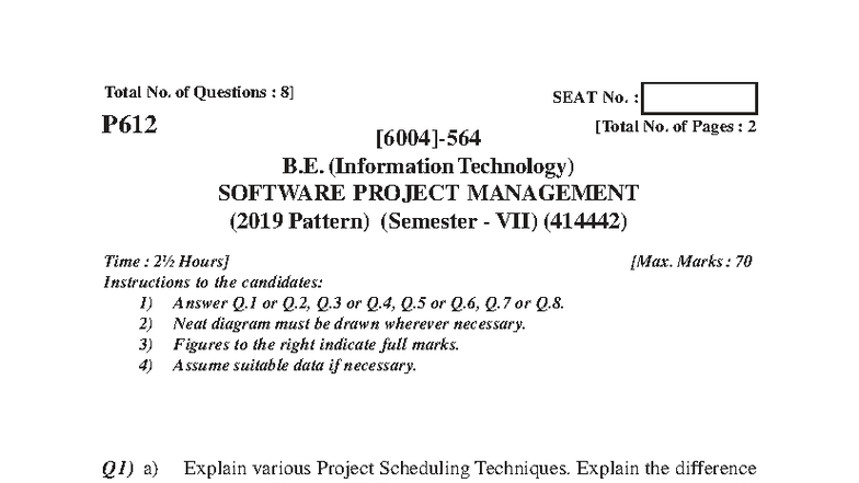 SPM (B.E. IT) April 2023 Question Paper - Project Management - Studocu