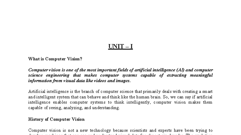 CV - UNIT - I Notes (R21- AI&ML) - UNIT – I What is Computer Vision ...