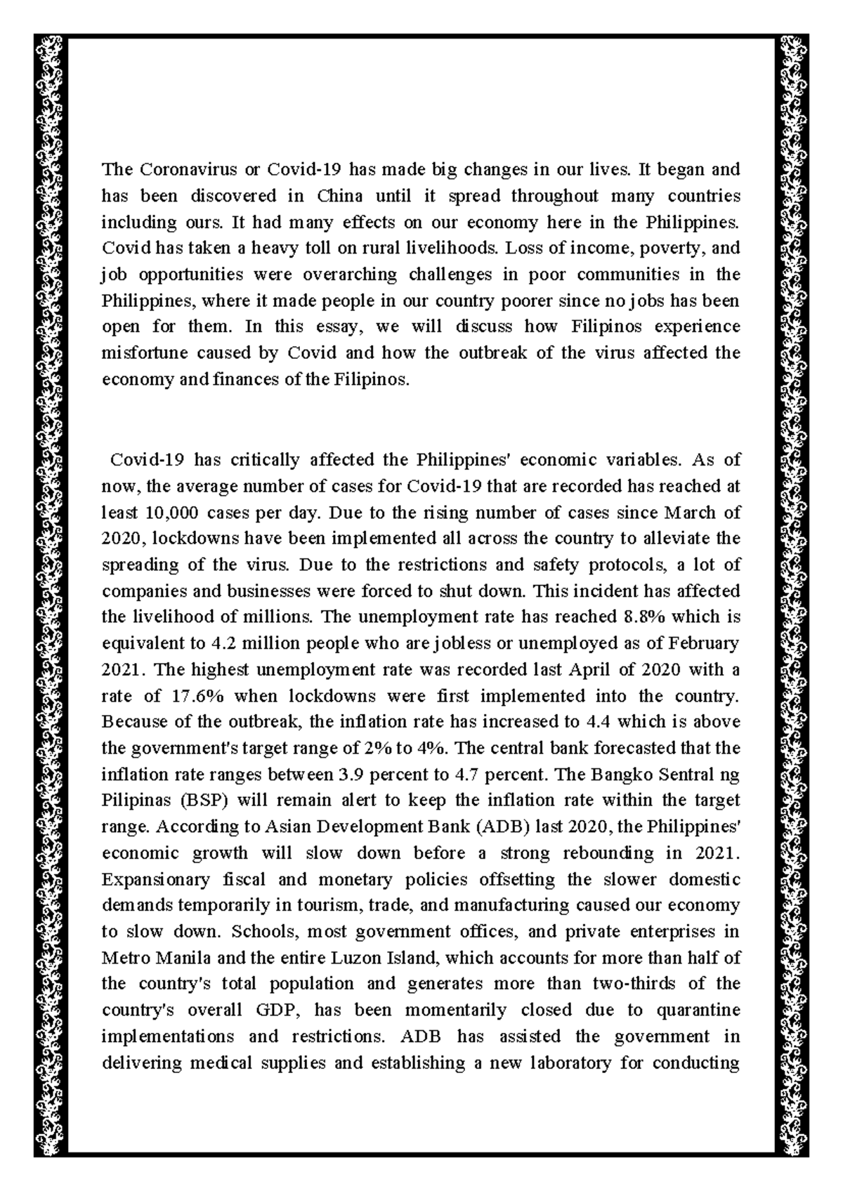 EAPP DLP 4 - Impact of COVID-19 on the Philippine Economy - Studocu