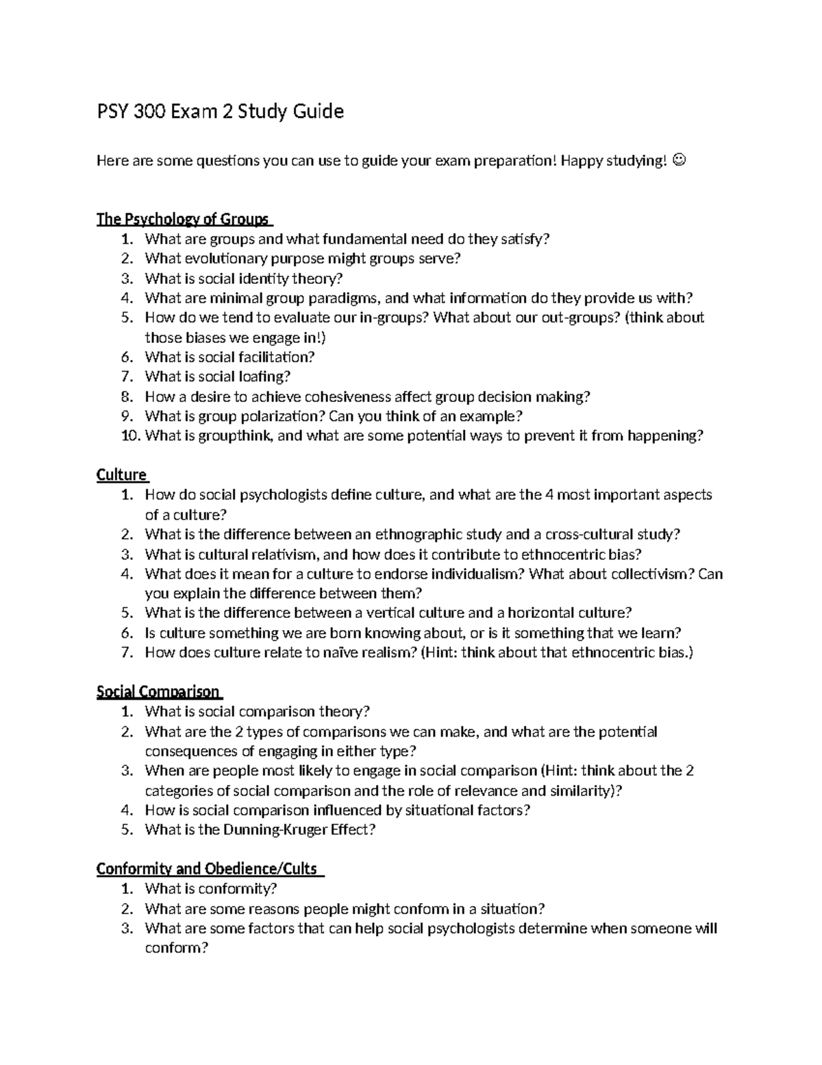 PSY 300 Exam 2 Study Guide: Key Concepts in Social Psychology - Studocu