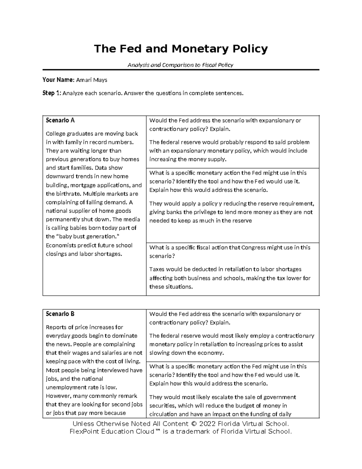 Fed and monetary policy assignment template - The Fed and Monetary ...