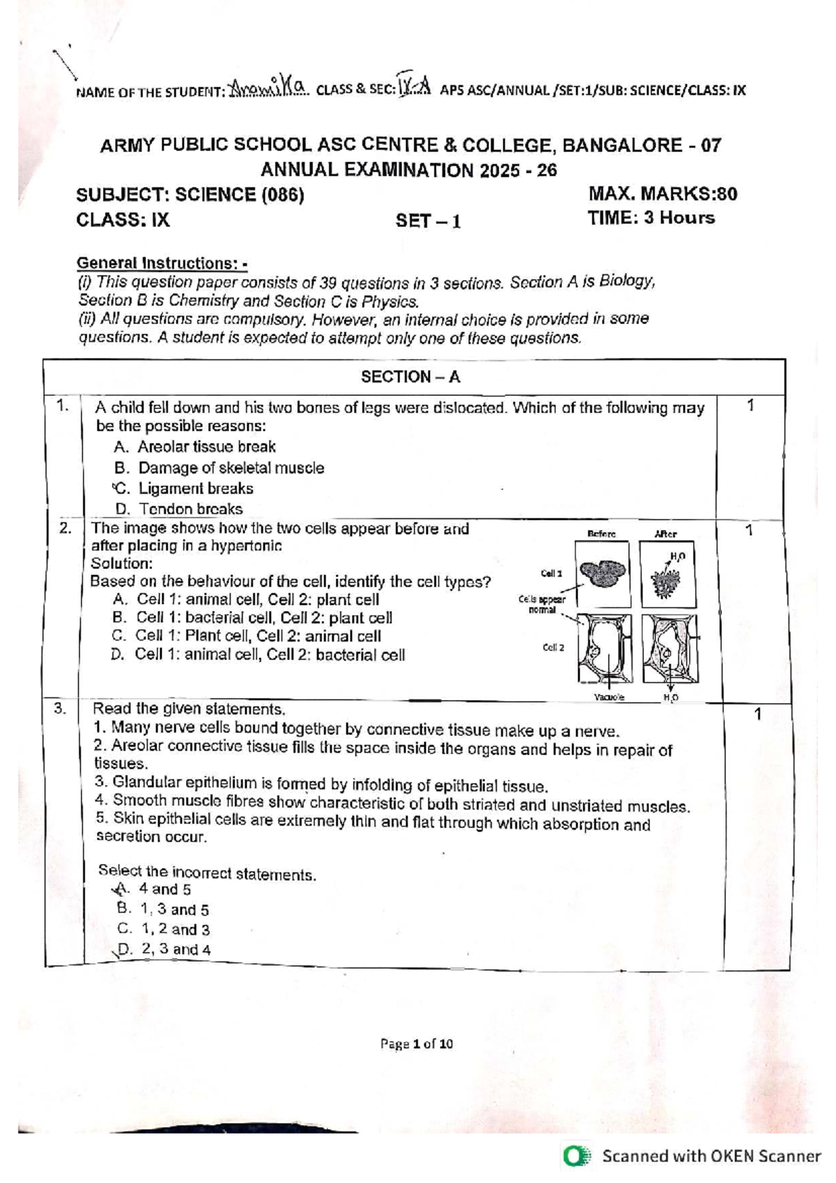 9th Final Science Exam (086) - Practice Paper for Annual Examination ...