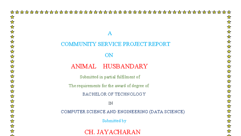 Community Service Project Report on Animal Husbandry (CSE-DS) - Studocu