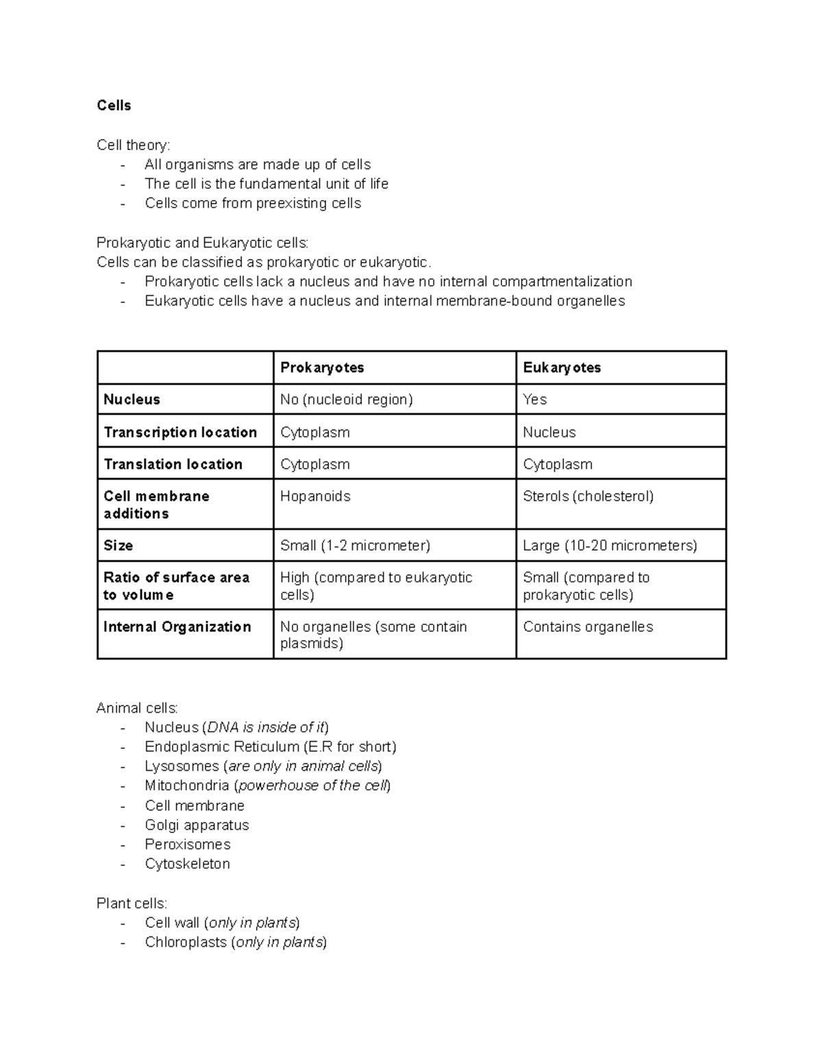 Bio 111 Chapter 1: Cellular Structure and Function Overview - Cells ...