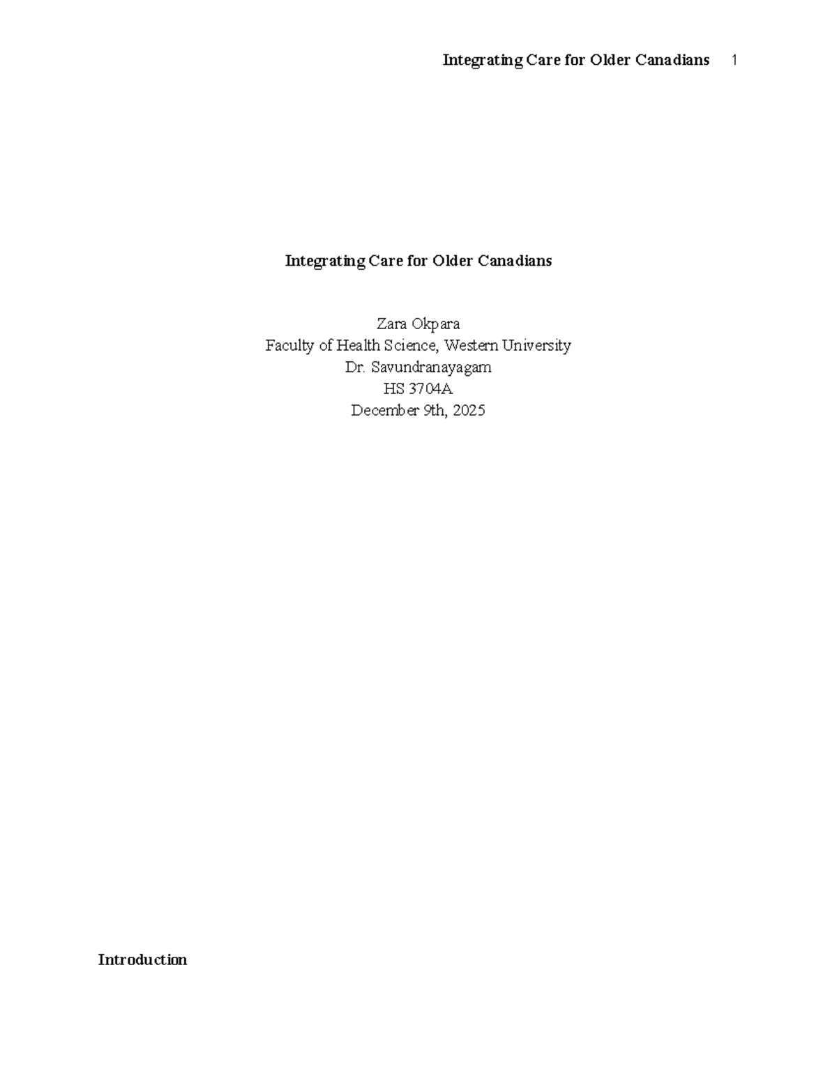 HS 3704A: Integrating Care for Older Canadians - Challenges & Solutions ...