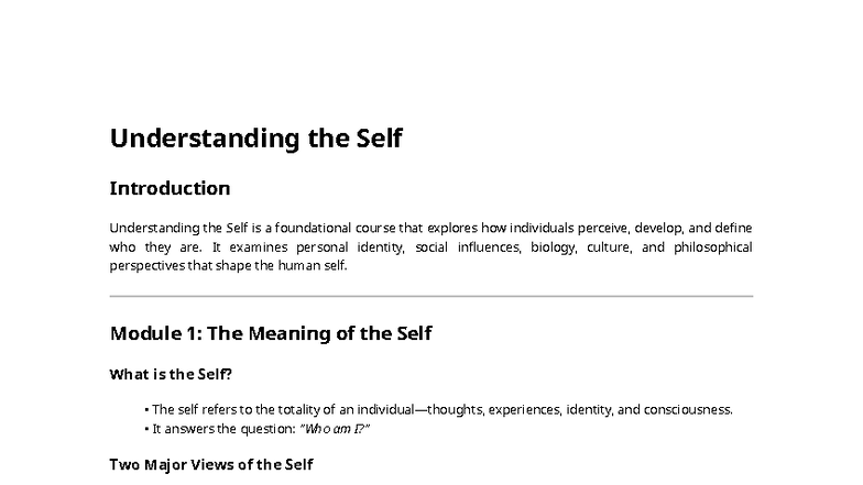 Understanding Self (PSY101) Lecture Notes - Studocu