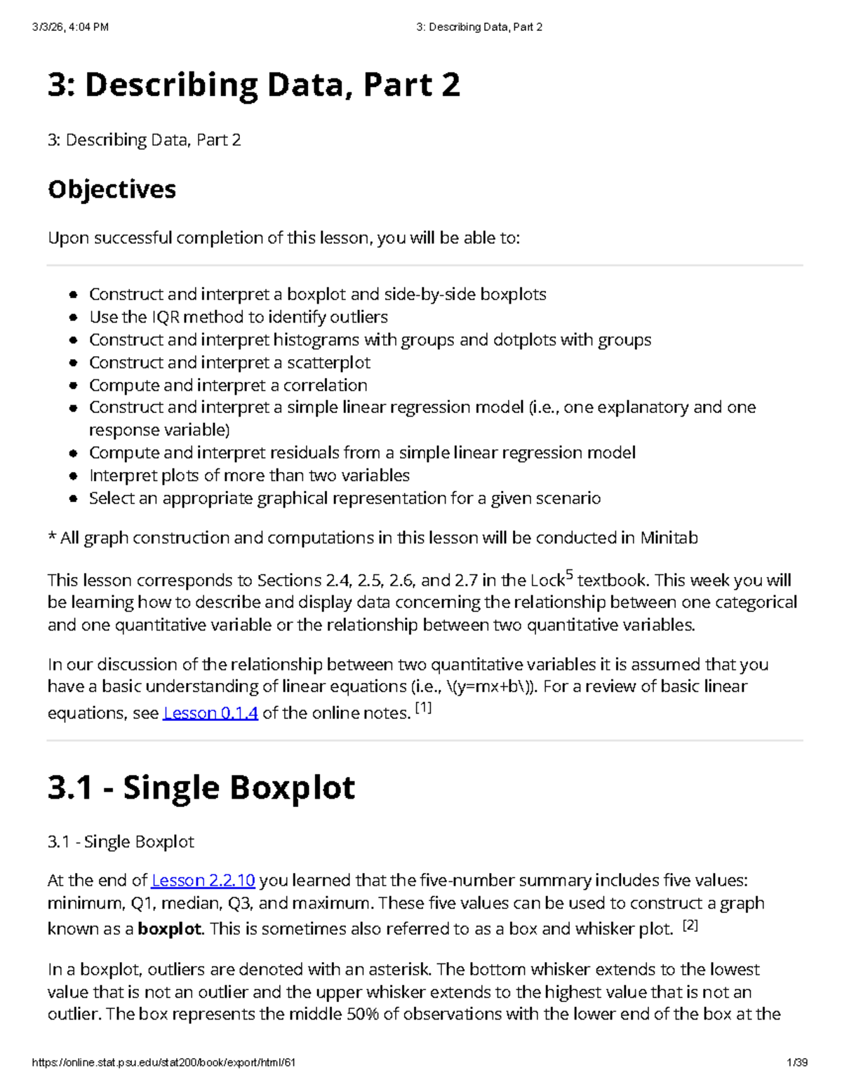 STAT 200: Describing Data - Boxplots, Histograms, and Regression - Studocu