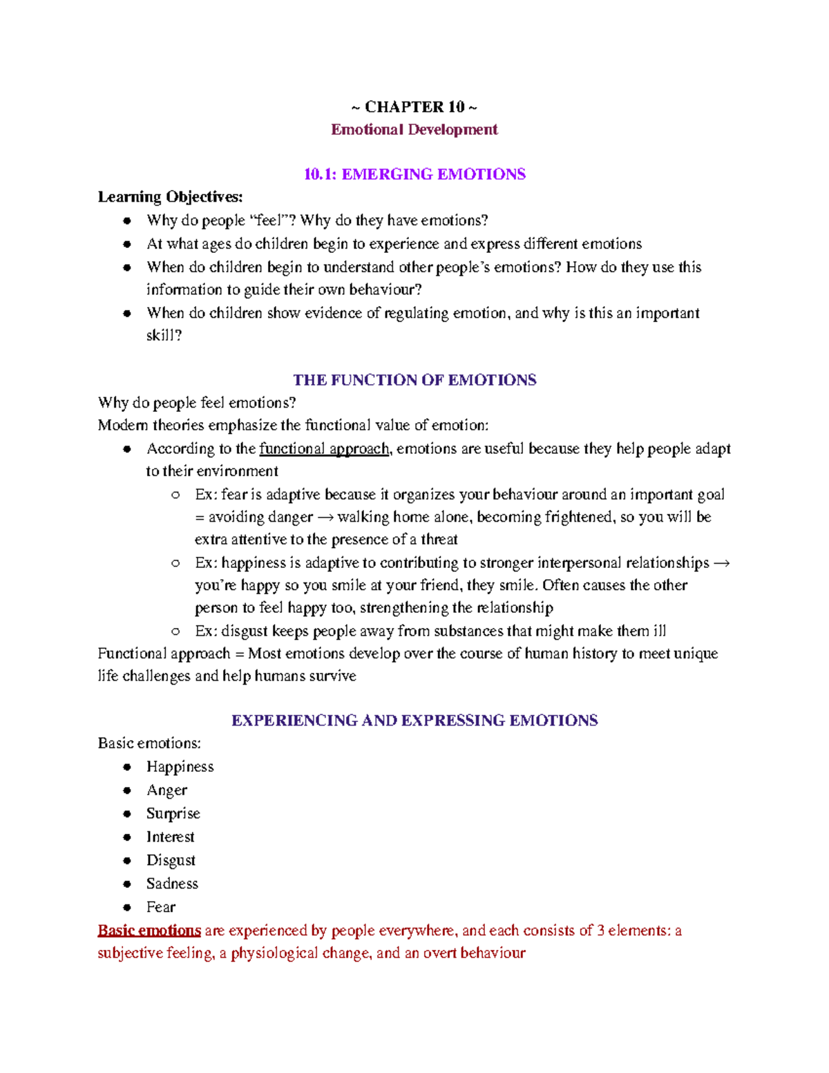 Chapter 10 - Emotional Development Notes for PSY 101 - Studocu