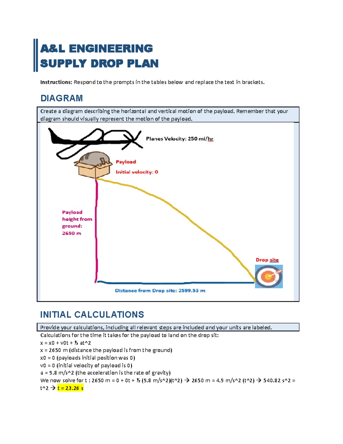PHY 150 Project One: Supply Drop Analysis and Calculations - Studocu