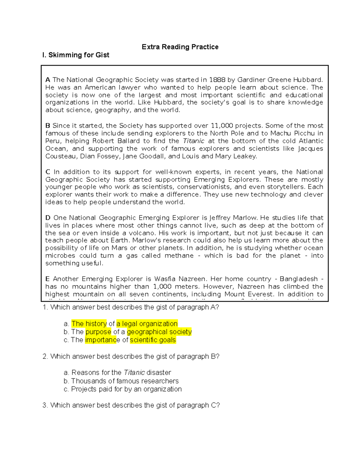 (Ss) Extra Reading Practice Exam skills - Extra Reading Practice I ...