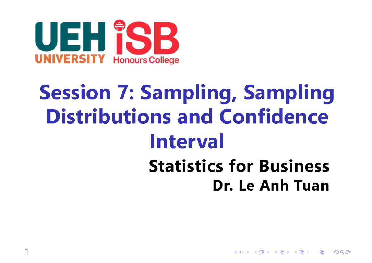 SB 2025 Lecture 7: Sampling Distributions & Confidence Intervals - Studocu