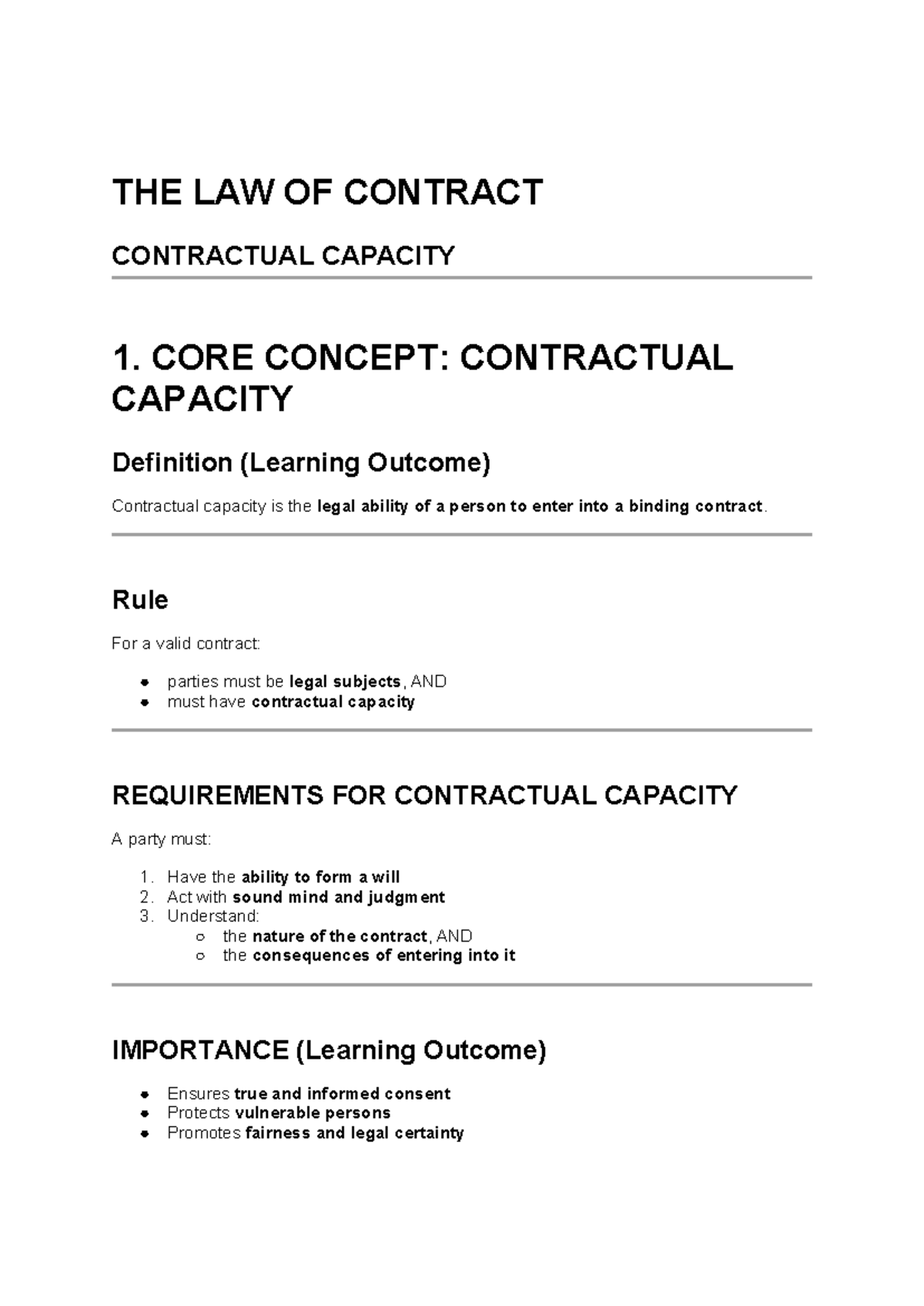 KTR 5 - Contractual Capacity: Key Concepts and Legal Subjects - Studocu