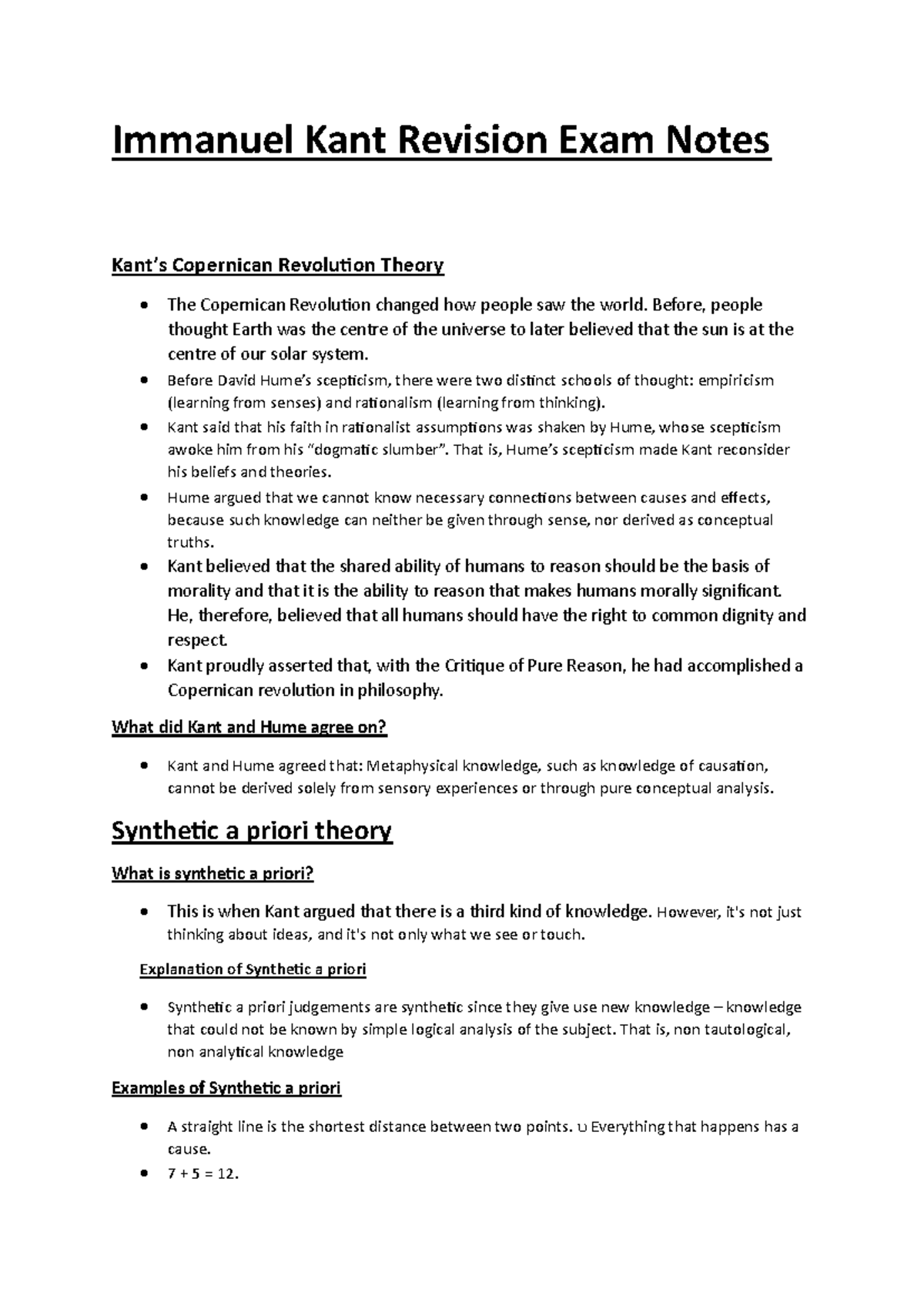 Kant's Philosophy: Revision Exam Notes (PHIL 101) - Studocu