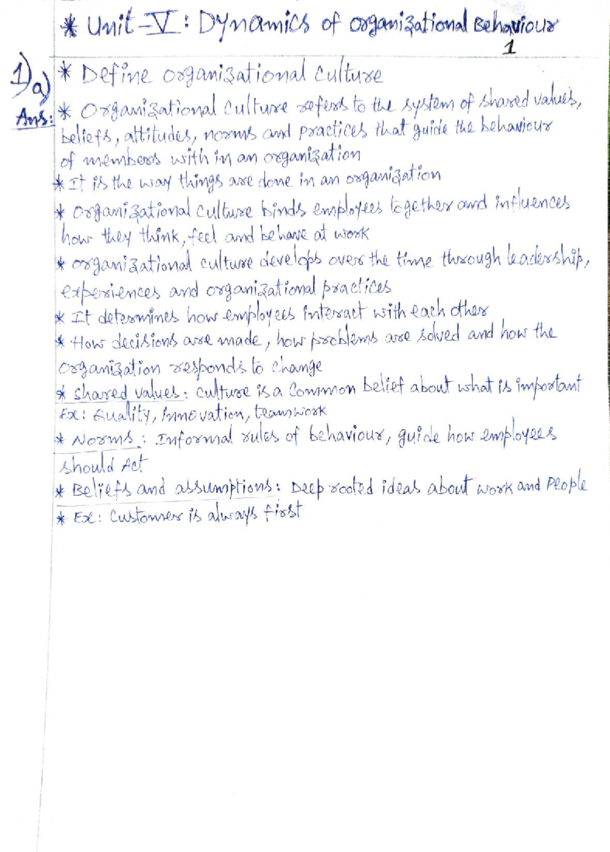 OB Unit-5 Q&A Notes: Understanding Organizational Culture and Change ...