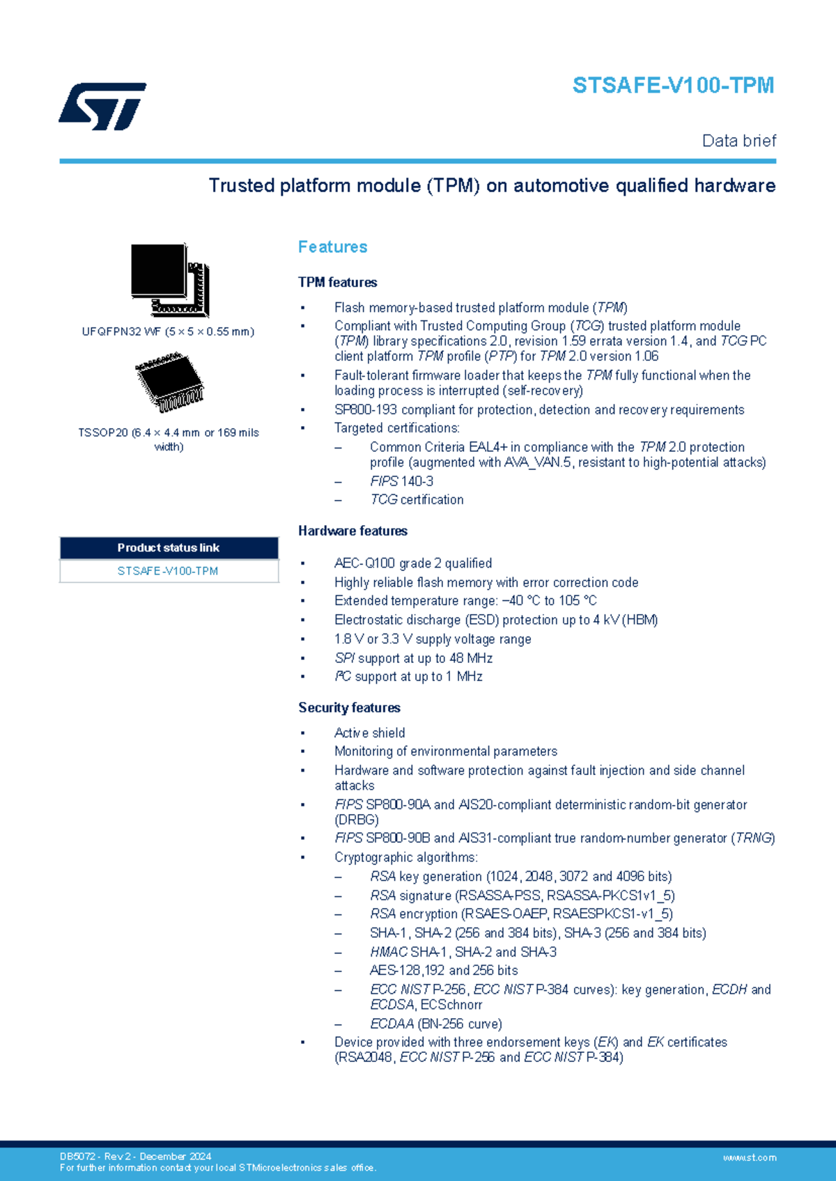 Data Brief: Trusted Platform Module (TPM) Features for Automotive ...